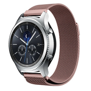 Milanese Strap, pink, on a watch, 3/4 front view