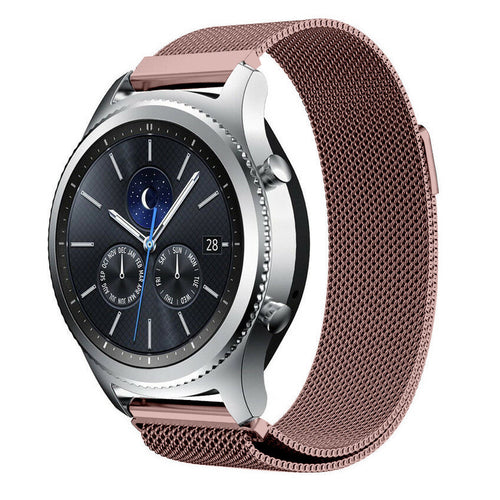 Milanese Strap, pink, on a watch, 3/4 front view