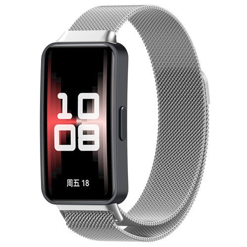 Milanese Strap, silver, on a watch, 3/4 front view