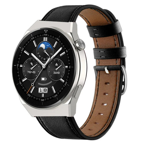 Modern Leather Strap, black, on a watch, 3/4 front view