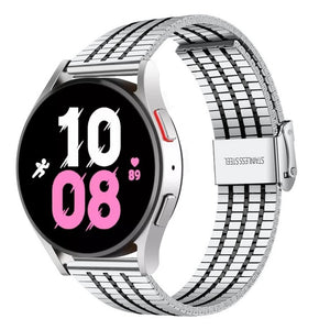Fine Steel Strap, silver/black, on a watch, 3/4 front view