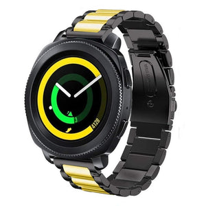 Steel Strap, black/gold, on a watch, 3/4 front view