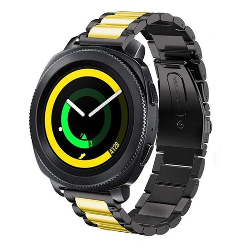 Steel Strap, black/gold, on a watch, 3/4 front view