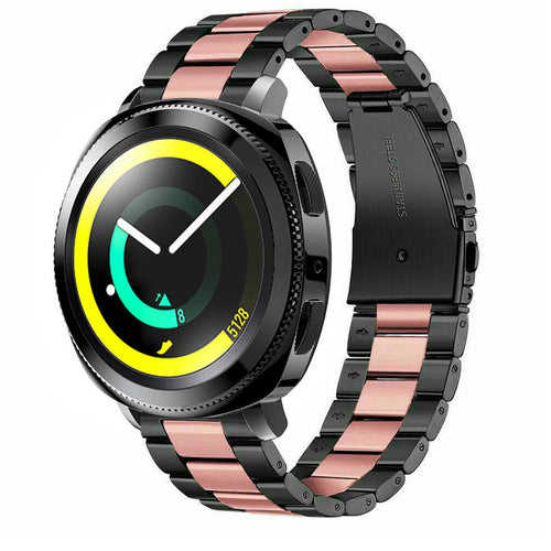 Steel Strap, black/pink, on a watch, 3/4 front view