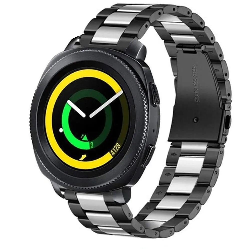 Steel Strap, black/silver, on a watch, 3/4 front view