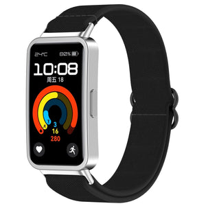 Nylon Elastic Strap, black, on a watch, 3/4 front view