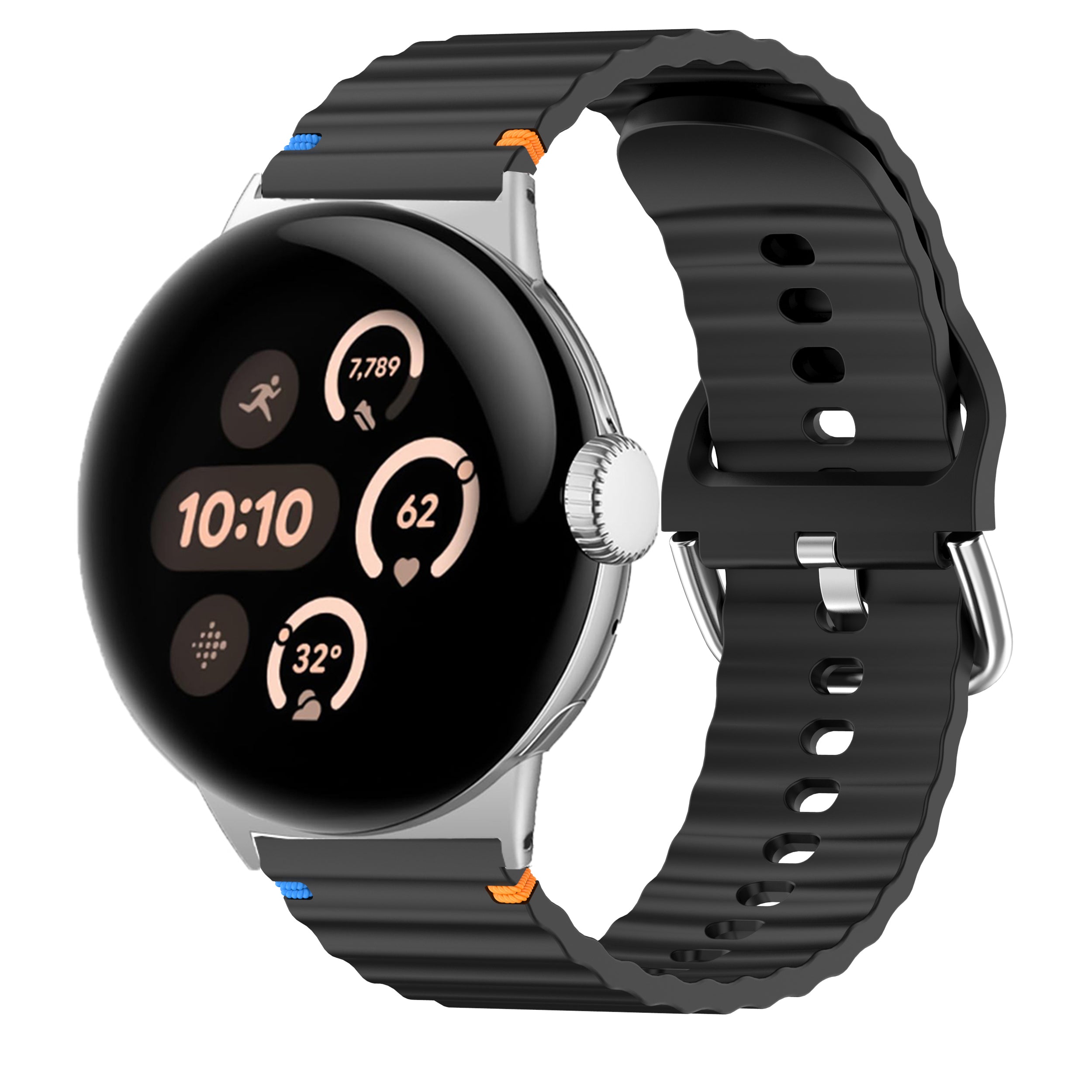 Bracelet silicone ondulé Google Pixel Watch 3 - 45mm (noir)