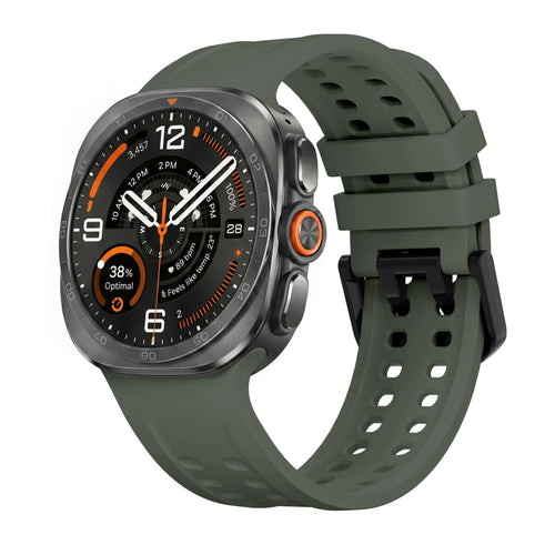 Silicone Strap, dark green, on a watch, 3/4 front view