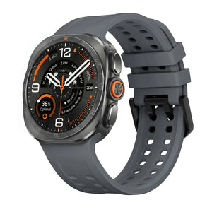 Silicone Strap, dark grey, on a watch, 3/4 front view