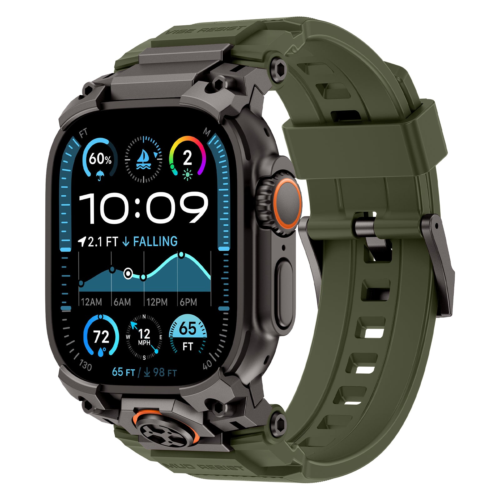 Bracelet silicone 'Quatre griffes' Apple Watch Ultra (vert avec noir)