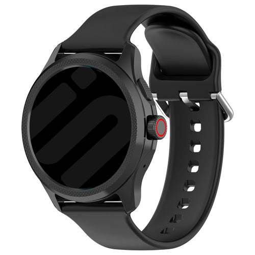 Silicone Buckle Strap, black, on a watch, 3/4 front view
