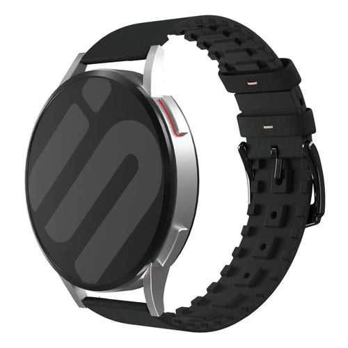 Leather Hybrid Strap, green, on a watch, 3/4 front view