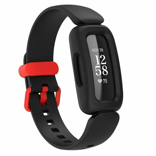 Silicone Strap, black/red, on a watch, 3/4 front view