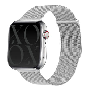 Milanese Strap, silver, on a watch, 3/4 front view