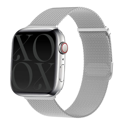 Milanese Strap, silver, on a watch, 3/4 front view