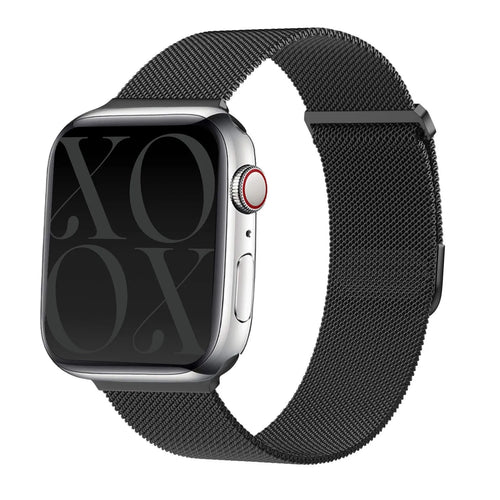Milanese Strap, black, on a watch, 3/4 front view