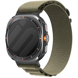 Alpine Nylon Strap, olive, on a watch, 3/4 front view