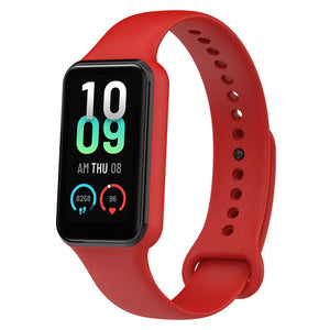 Silicone Strap, red, on a watch, 3/4 front view