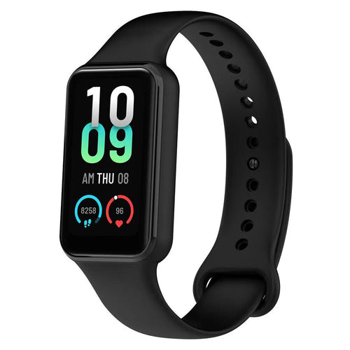 Silicone Strap, black, on a watch, 3/4 front view