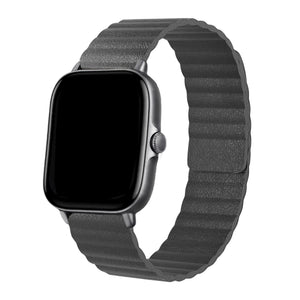 Leather Loop Strap, grey, on a watch, 3/4 front view