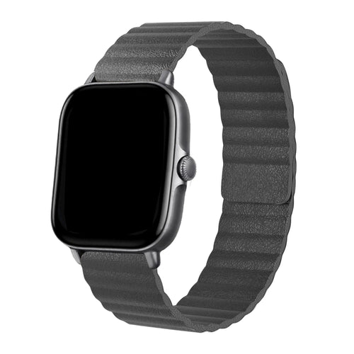 Leather Loop Strap, grey, on a watch, 3/4 front view