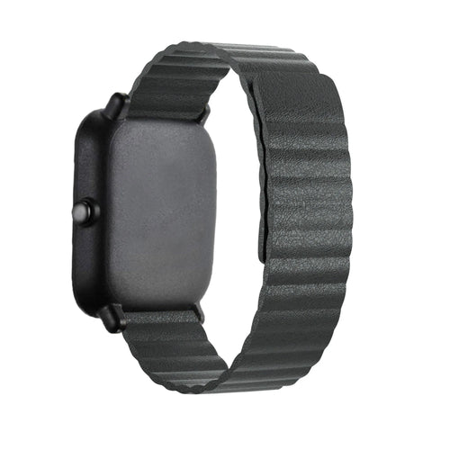 Leather Loop Strap, black, on a watch, 3/4 front view