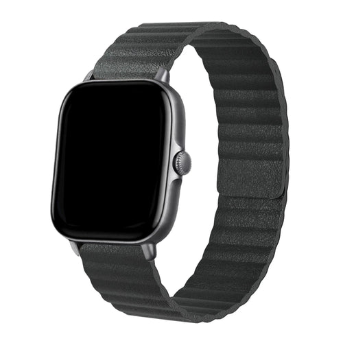 Leather Loop Strap, black, on a watch, 3/4 front view