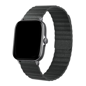 Leather Loop Strap, black, on a watch, 3/4 front view