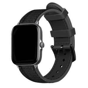 Nylon Hybrid Strap, black, on a watch, 3/4 front view