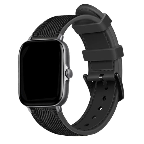 Nylon Hybrid Strap, black, on a watch, 3/4 front view