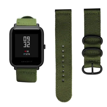 Nylon Buckle Strap, green, on a watch, 3/4 front view