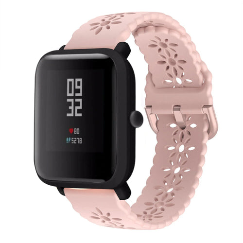 Patterned Silicone Strap, pink, on a watch, 3/4 front view