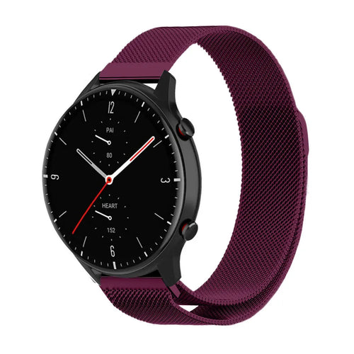 Milanese Strap, purple, on a watch, 3/4 front view