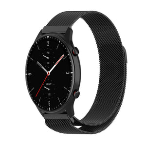 Milanese Strap, black, on a watch, 3/4 front view