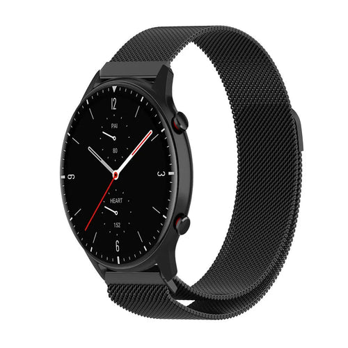Milanese Strap, black, on a watch, 3/4 front view