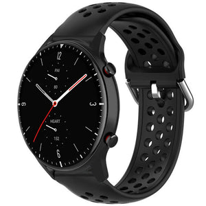 Breathable Silicone Strap, black, on a watch, 3/4 front view