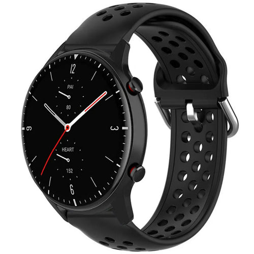 Breathable Silicone Strap, black, on a watch, 3/4 front view