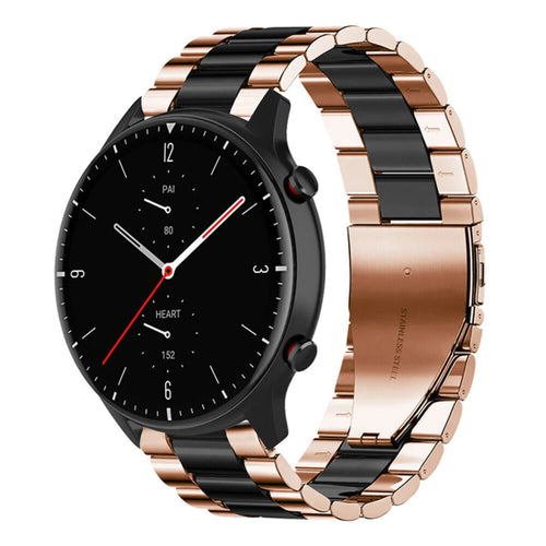 Steel Strap, rose gold/black, on a watch, 3/4 front view
