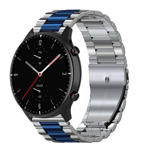 Steel Strap, silver/blue, on a watch, 3/4 front view