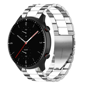 Steel Strap, silver/white, on a watch, 3/4 front view