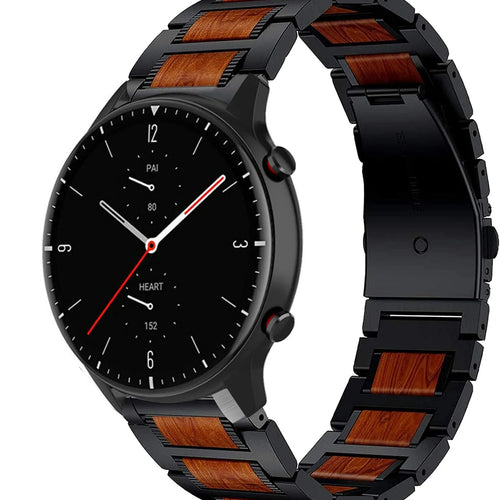 Wood Steel Strap, black, on a watch, 3/4 front view