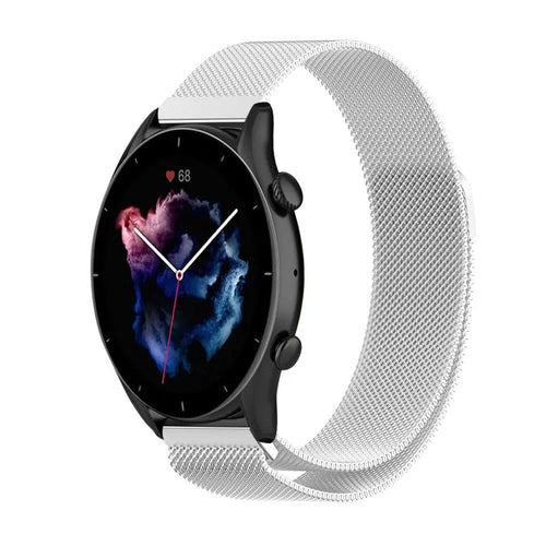 Milanese Strap, silver, on a watch, 3/4 front view