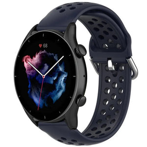 Breathable Silicone Strap, dark blue, on a watch, 3/4 front view