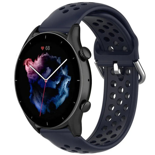 Breathable Silicone Strap, dark blue, on a watch, 3/4 front view