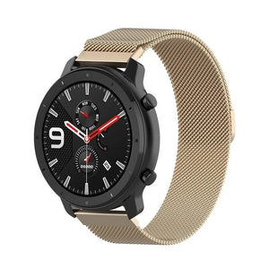 Milanese Strap, champagne, on a watch, 3/4 front view