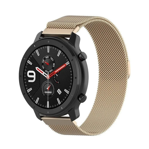 Milanese Strap, champagne, on a watch, 3/4 front view