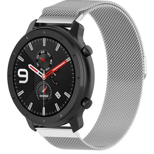 Milanese Strap, silver, on a watch, 3/4 front view