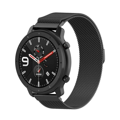 Milanese Strap, black, on a watch, 3/4 front view