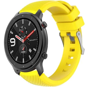 Twill Silicone Strap, yellow, on a watch, 3/4 front view