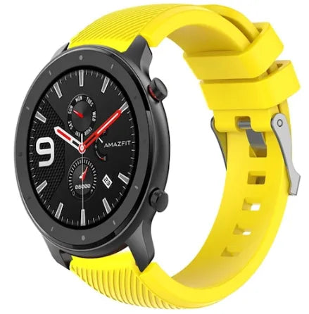 Twill Silicone Strap, yellow, on a watch, 3/4 front view